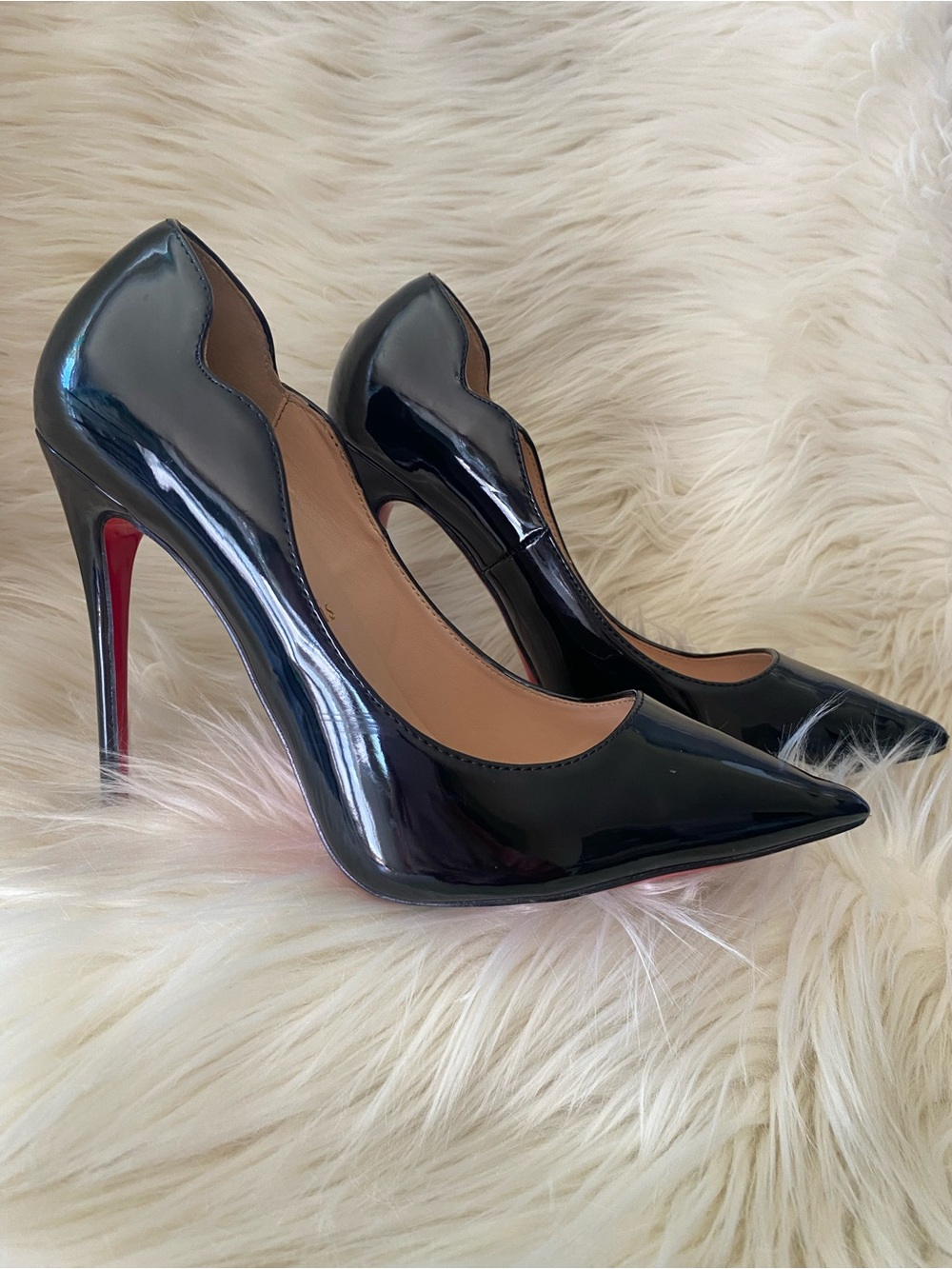 Christian Louboutin Black Patent Leather d’Orsay Pumps Red Bottom Heels SZ 8.5